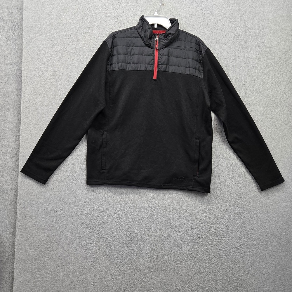 Eddie Bauer Men Sweatshirt L Black Mix Media Puffer 1/4 Zip Mock Neck Pullover